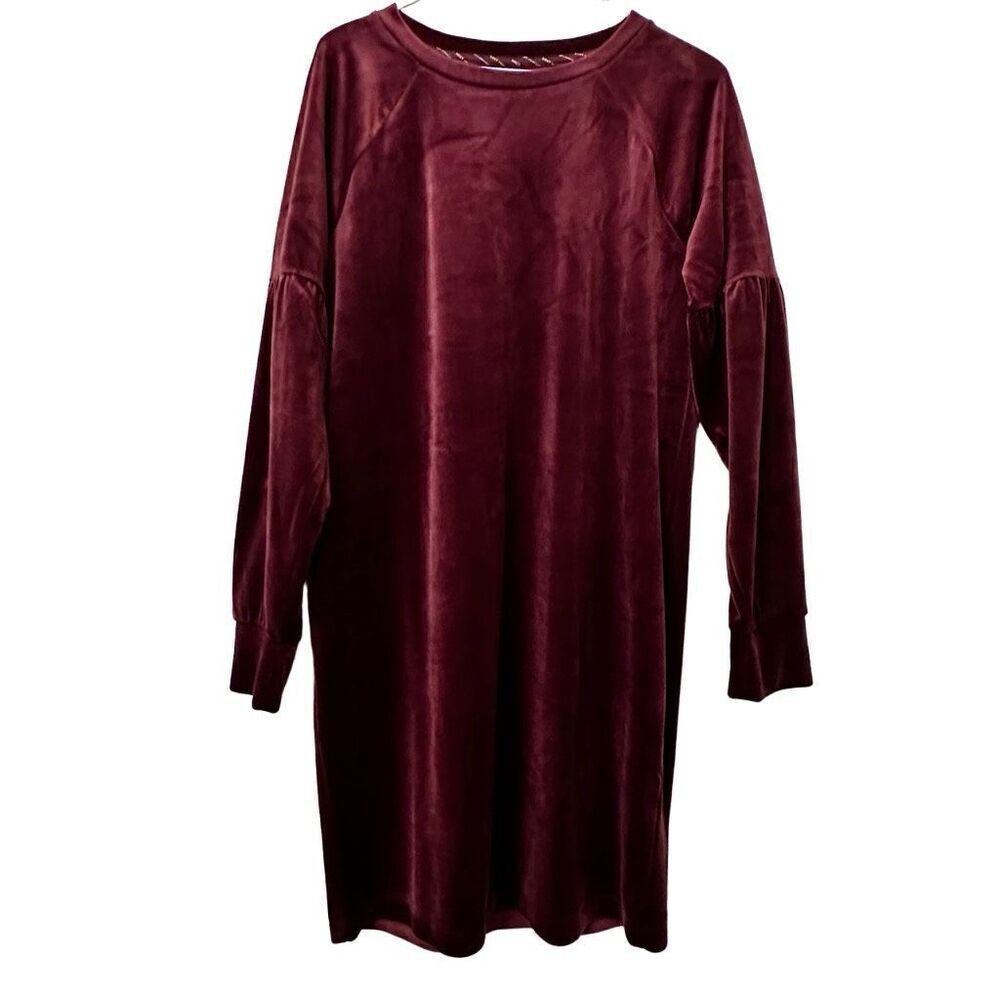 Macys MNY Marc New York Performance Velvet Puff Sleeve Sheath Dress Burgundy Lar